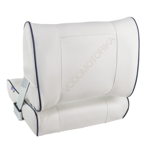 Кресло мягкое с перекидной спинкой белого цвета и синим кантом