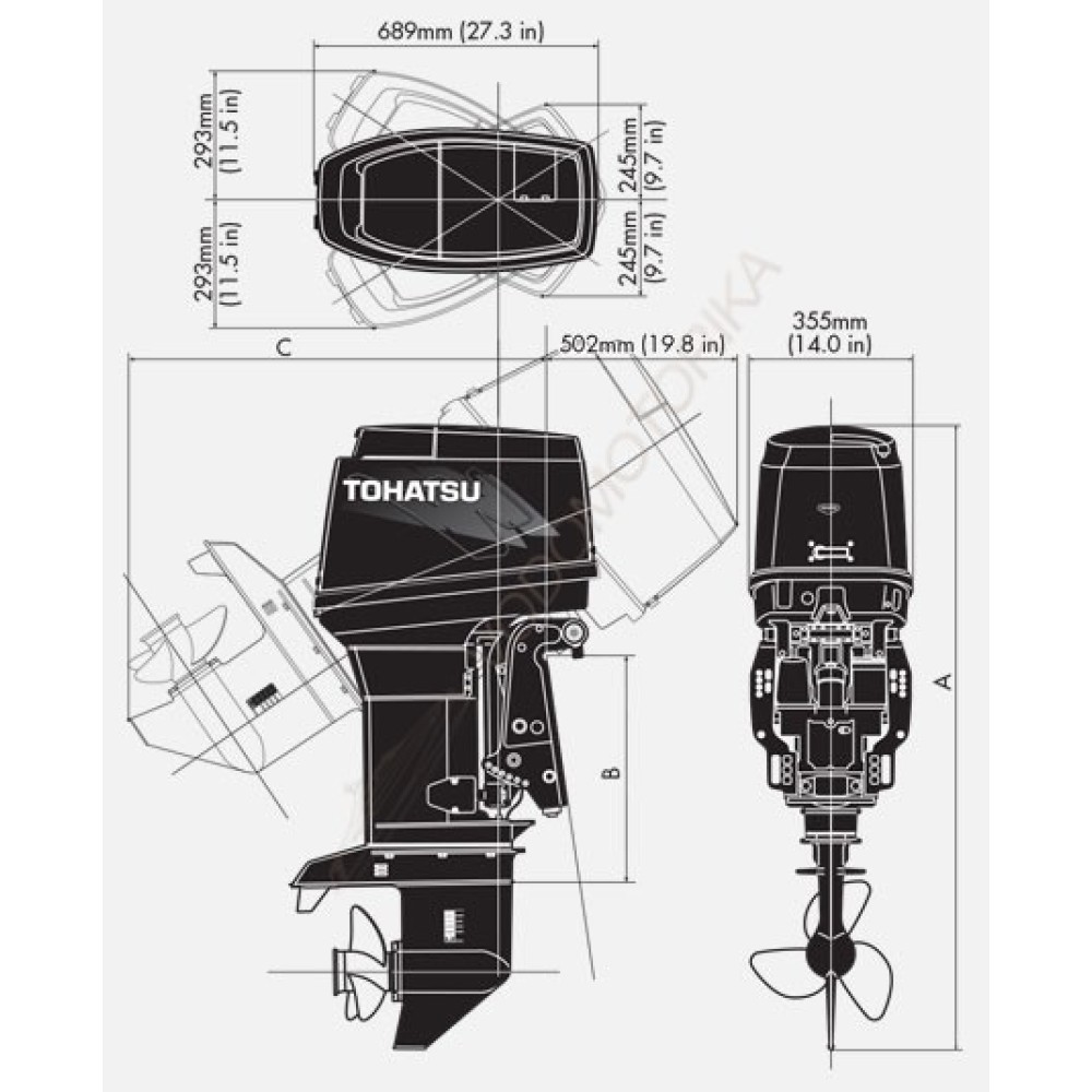 Лодочный мотор Tohatsu M90A2 EPTOL 90 л.с. двухтактный