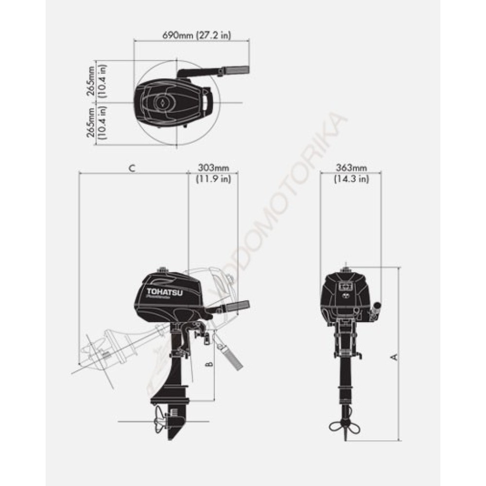 Лодочный мотор Tohatsu MFS2.5B S 2.5 л.с. четырехтактный