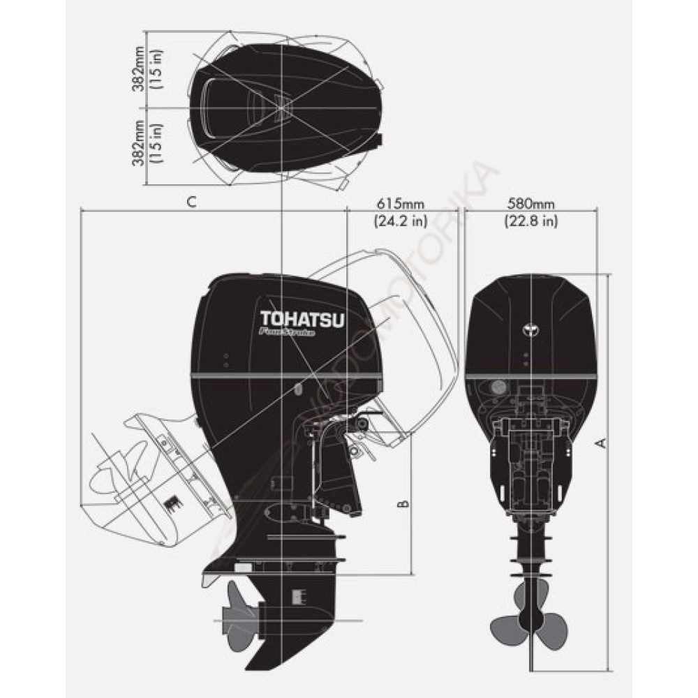 Лодочный мотор Tohatsu BFT115A LU 115 л.с. четырехтактный