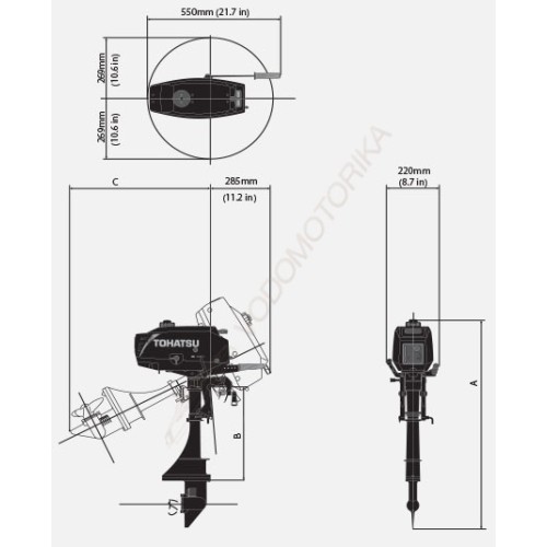 Лодочный мотор Tohatsu M3.5 S 3.5 л.с. двухтактный