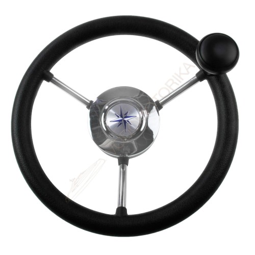 Рулевое колесо LIPARI обод черный, спицы серебряные д. 280 мм со спинером Volanti Luisi