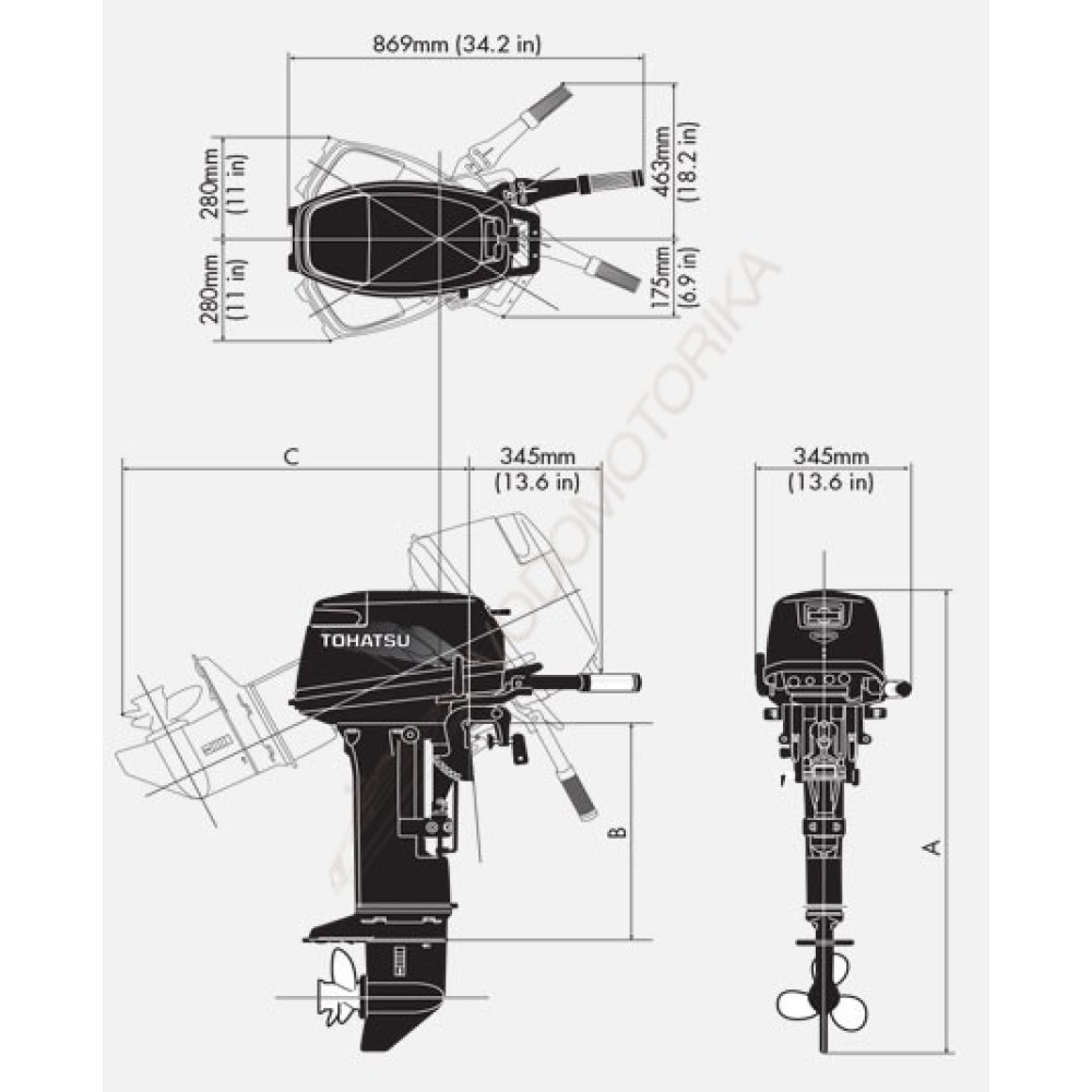 Лодочный мотор Tohatsu M18E2 EPL 18 л.с. двухтактный