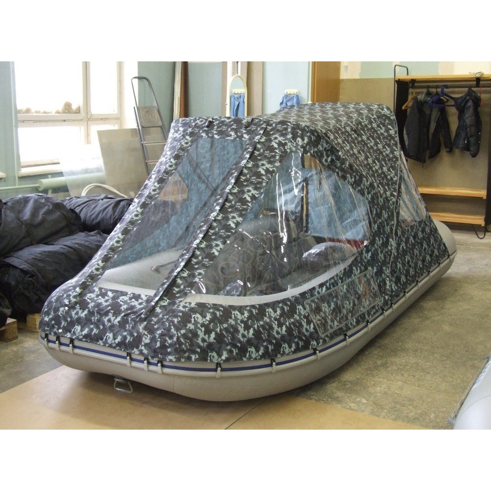 Тент ходовой на лодку Ротан 380 К сине-серый камуфляж