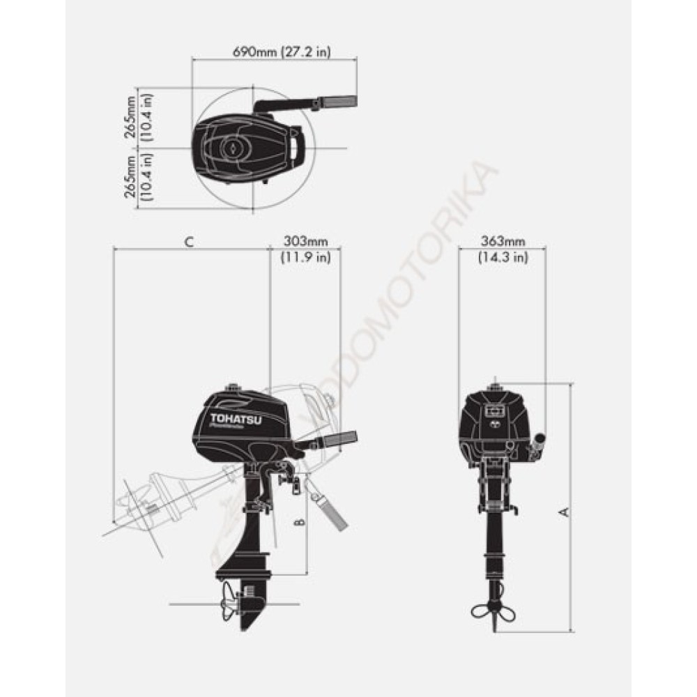 Лодочный мотор Tohatsu MFS3.5B L 3.5 л.с. четырехтактный