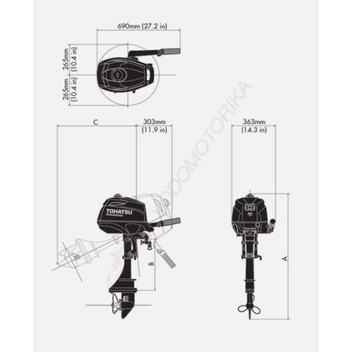 Лодочный мотор Tohatsu MFS3.5B L 3.5 л.с. четырехтактный