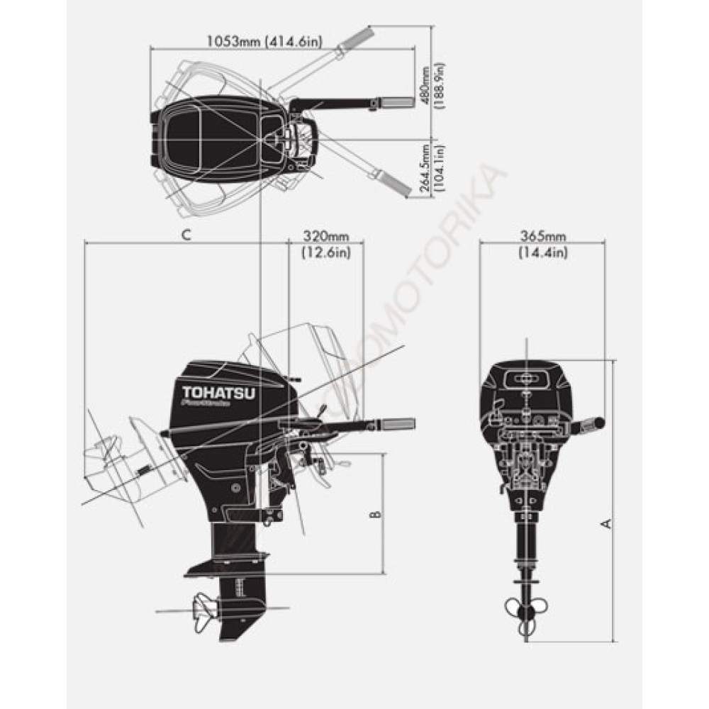 Лодочный мотор Tohatsu MFS15C EPS 15 л.с. четырехтактный