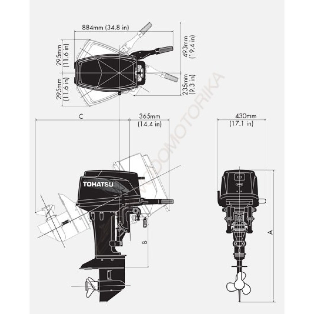 Лодочный мотор Tohatsu M25H S 25 л.с. двухтактный