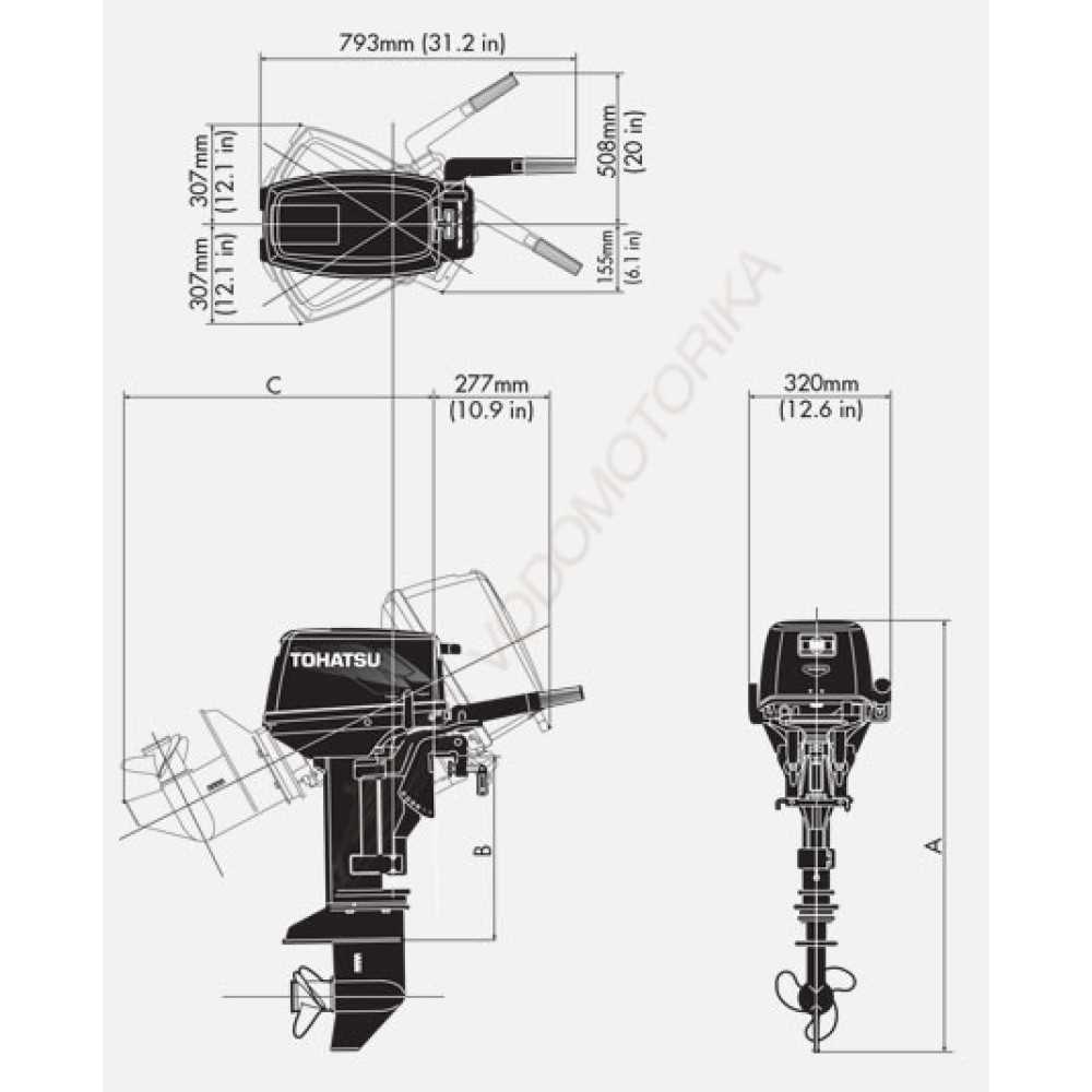 Лодочный мотор Tohatsu M8B S 8 л.с. двухтактный