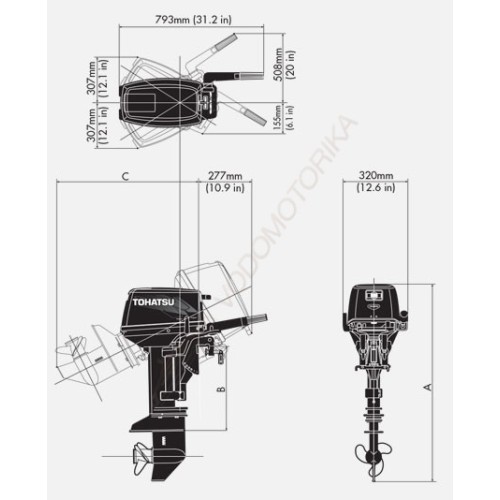 Лодочный мотор Tohatsu M8B S 8 л.с. двухтактный