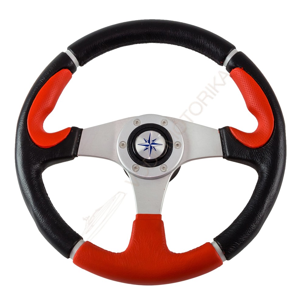 Рулевое колесо ORION обод черно-красный, спицы серебряные д. 355 мм Volanti Luisi