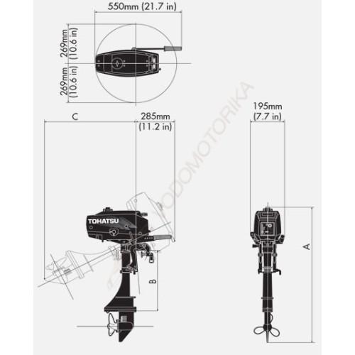 Лодочный мотор Tohatsu M2.5A2 S 2.5 л.с. двухтактный