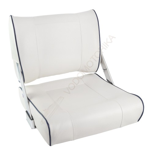 Кресло мягкое с перекидной спинкой белого цвета и синим кантом